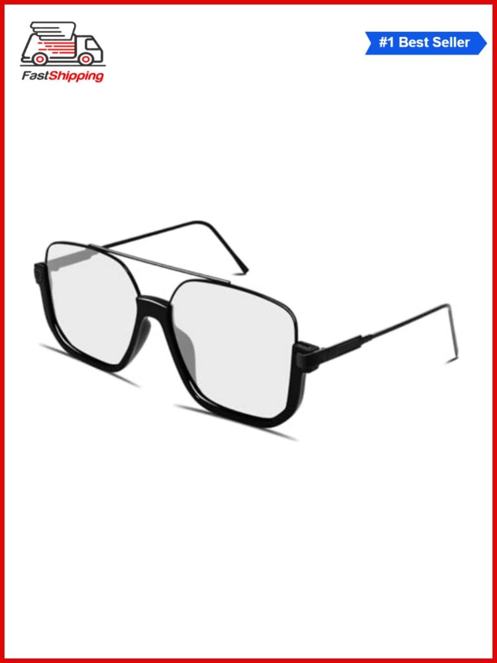 โจ GUVIVI Square Oversized Aviator Sunglasses Semi-Frame Retro UV400